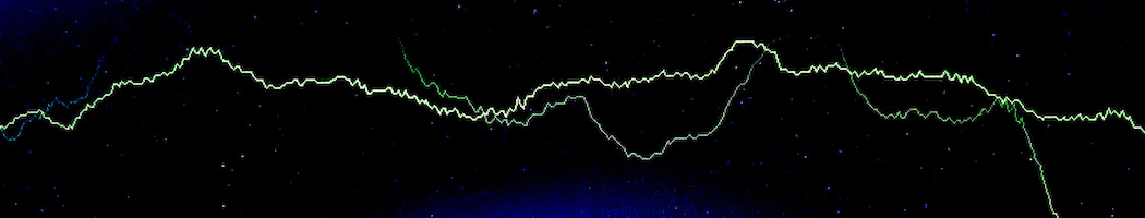 oscilloscope visualization display sound waves as electrical signals: two jagged green lines on a black background